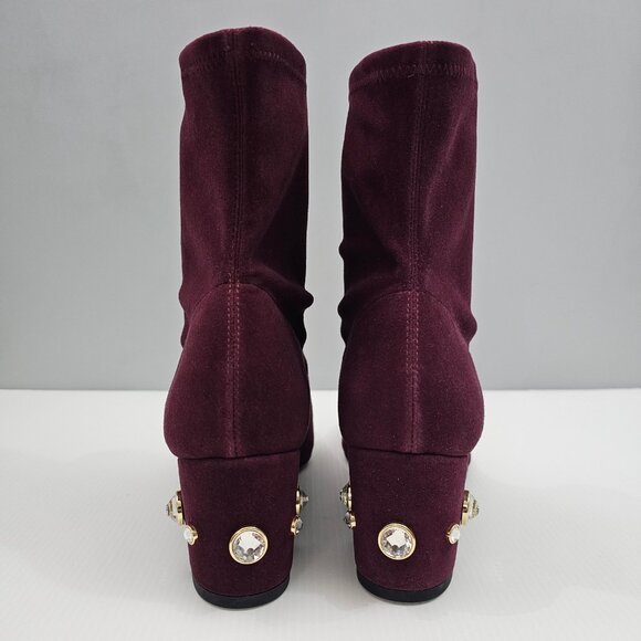 NEW Stuart Weitzman Allshine Ankle Boot Size 8 Wine Red Suede Sock Jewel Heel - Picture 7 of 13